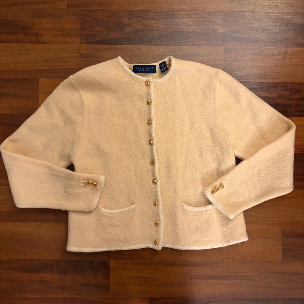 Karen Scott Cream Knit Cardigan Sweater Gold Button Detail Women's‎ XL